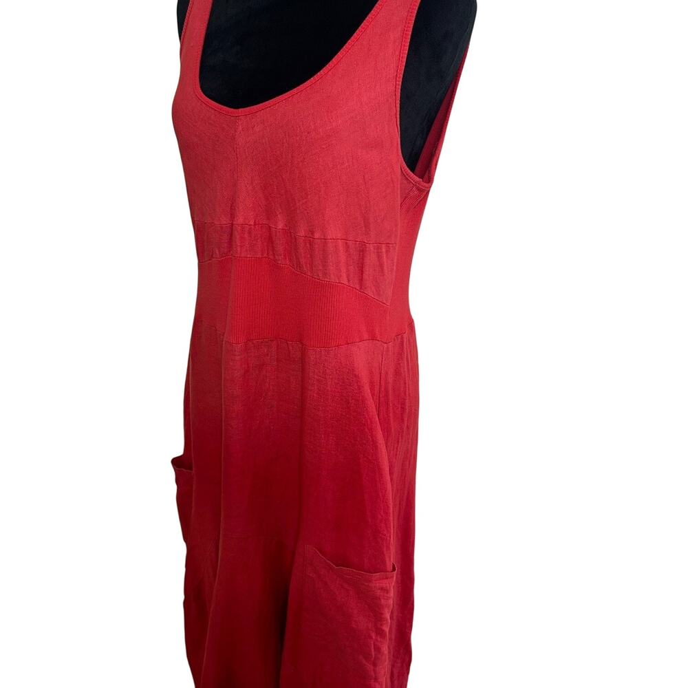 Inizio Magic Linen Dress XL Red Bubble Hem Lagenlook Sleeveless Italy Pockets - Picture 3 of 10